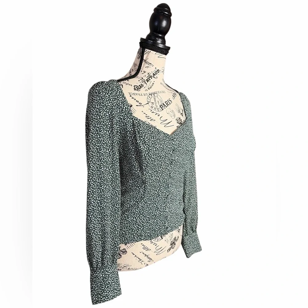 Abercrombie & Fitch Floral Long Sleeve Blouse Small Smocked Cottagecore Green
